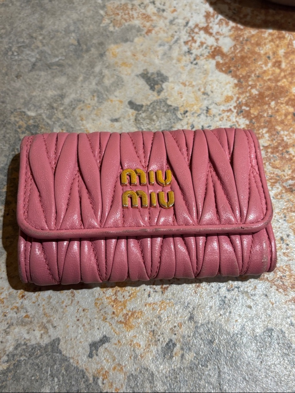 Miu Miu Rose Pink Matelassé Quilted Leather key holder